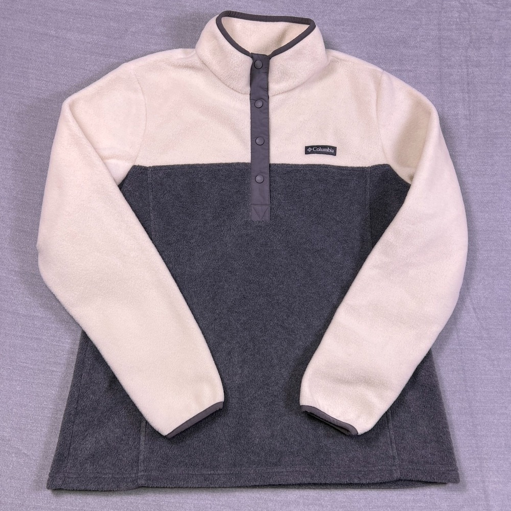 Columbia Womens White‎ Gray Benton Springs 1/2 Snap Fleece Pullover Sweater L